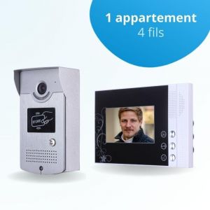 Portier interphone vid&eacute;o CARDS 4 Fils - 1 &eacute;cran noir - avec lecteur de badge