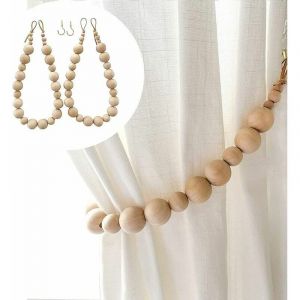 Embrasses de rideaux Attaches de rideaux Corde Boho Embrasse de rideau Dos Porte-rideaux de ferme pour rideaux Attaches de rideaux de perles de bois
