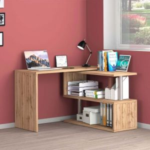 Bureau d'angle design pivotant en bois avec 2 &eacute;tag&egrave;res Volta WD