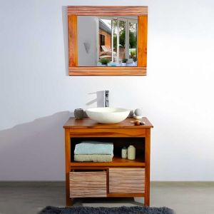Saniteck - Ensemble meuble vasque salle de bain 85 cm en bois teck New Savanah avec miroir Taille - Meuble+miroir+ vasque