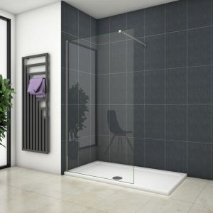 Ocean Sanitaire - Paroi de douche 80x200cm verre 8mm securit avec receveur de douche blanc 100x70cm + bonde de douche + siphon + barre de fixation