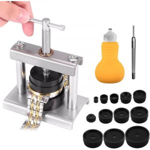 Kit de presse pour montre, outil de changement de batterie, fermoir de bo&icirc;tier avec 12 matrices, outil de m&eacute;canicien de pr&eacute;cision, ouvre-montre pour
