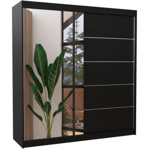 Les Tendances - Armoire chambre adulte 2 portes coulissantes 1 noir 1 miroir Olivia 200cm
