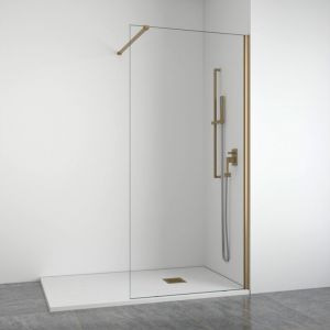 BELLOBATH - Paroi de douche frontale &agrave; panneau fixe - Transparente - Profil&eacute;s dor&eacute;s - Largeur adaptable 58-60 - Haut 195 cm