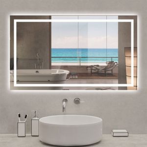 Acezanble - Miroir lumineux 120 x 70cm, bluetooth + 3 couleurs + dimmable + horloge + anti-buée + mémoire, miroir salle de bain led