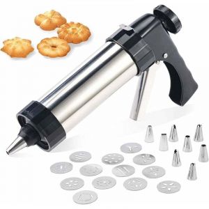 Gabrielle Seringue Patisserie Inox Professionnelle Presse a Biscuit Pistolet Patisserie avec 13 Disques Biscuits et 8 Douilles pour La Fabrication de