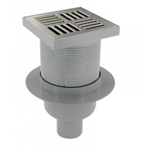 Siphon de Sol avec Grille Inox PRESTO 150x150mm Sortie Horizontale ou Verticale &Oslash; 50mm - 60478
