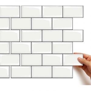 1 Pi&egrave;ces,Cr&eacute;dence Adh&eacute;sive Cuisine,Carrelage Metro Blanc,Carrelage Adh&eacute;sif Mural,Stickers Muraux Cuisine Salle de Bain,Blanc avec joints gris