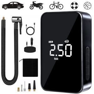 Compresseur &agrave; Air Portatif, 6000mAh Mini Gonfleur Electrique, 150PSI Pompe V&eacute;lo Electrique, Compresseur avec Affichage Num&eacute;rique Lumi&egrave;re LED et Port