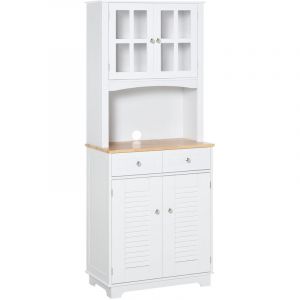 Buffet de cuisine armoire de cuisine 2 placards 2 portes persiennes et acryliques 2 tiroirs grande niche bois caoutchouc MDF blanc