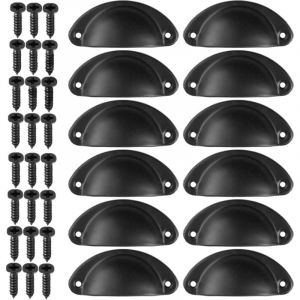 12Pcs Poign&eacute;e Coquille R&eacute;tro Poignee de Meuble Vintage Bouton Tiroir Poign&eacute;e avec Vis pour armoire de porte de placard de cuisine (Noir)