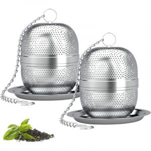 Aiperq 2PCS Boule &agrave; th&eacute;, Infuseur &agrave; th&eacute; Trou Fin avec Cha&icirc;ne et Couvercle, Boule Filtre &agrave; th&eacute; en Acier Inoxydable pour th&eacute;, &eacute;pices et assaisonnements