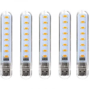 Lampe LED USB, LED Mini Portable USB Lampe, 5 Pièces Lumière De Clavier D'ordinateur, Pour PC, Ordinateur, Batterie Externe (Blanc froid) [Classe