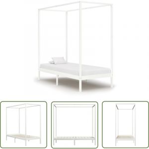The Living Store - Cadre de lit &agrave; baldaquin sans matelas bois massif 90x200 cm - Cadre De Lit - Lit &agrave; Baldaquin - Lit Double - Lit En Bois - Meuble