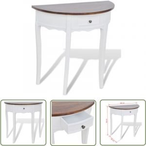 The Living Store - Table console avec tiroir et dessus de table marron Demi-ronde - Table Basse - Meuble Entrée - Console Bois - Console Blanche