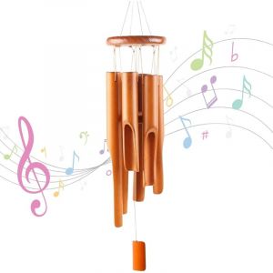 Carillon Bambou, Carillon a Vent en Bambou avec 6 Tubes pour Jardin, Cour, Terrasse, D&eacute;coration de la Maison