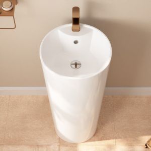 Lavabo Colonne Blanc en Céramique Deervalley Design Élégant avec Trop-Plein, 67 x 50 x 86,5 cm Idéal pour Salle de Bain Moderne