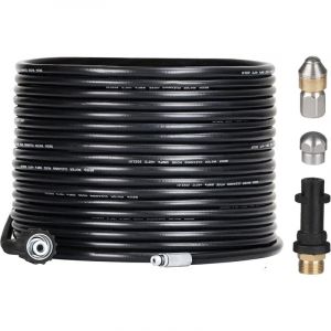 Shmshng - Kit de débouchage de tuyau de 15 m pour nettoyeurs haute pression Kärcher avec buse et buse pivotante, kit de furet professionnel 180 bars