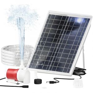 Fontaine solaire 25 W &ndash; pompe submersible &ndash; d&eacute;bit 1100 l/h &ndash; tuyau 2 m &ndash; levage 5 m &ndash; cascade