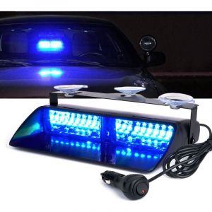 Feu stroboscopique d'urgence à LED bleues, feux de sécurité pour pare-brise intérieur avec ventouses, barre lumineuse 12 V pour pare-brise pour