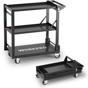 Workpro - Chariot à Roulettes 3 en 1, Chariot Servante d'Atelier Pliable avec Poignée Latérale, 3 Niveaux de Rangement, Chariot de Service Mobile