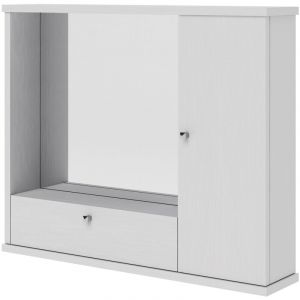 Armoire miroir de salle de bain frêne blanc 1 porte a - abattant h.61x73x14 cm