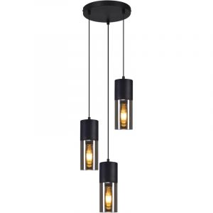 Suspension 3 Ampoules en Verre - Lampe &agrave; Suspension led Ronde Noire pour Table &agrave; Manger, Salle &agrave; Manger, Escaliers Chambre - ZMH