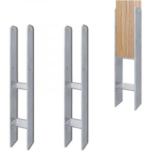 Lot de 2 supports de poteau en h - Galvanisés à chaud - Longueur : 600 mm - Ancrage en h - Durable - Largeur : 91 mm - Pieds carrés en bois - Pour