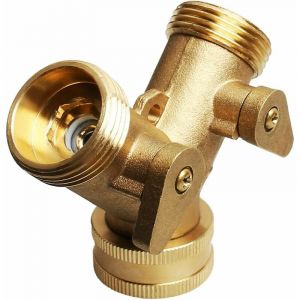 3/4' Robinet y Séparateur, Laiton Collecteur Jardin Robinet y Valve 2 Voies Laiton Robinet Jardin Tuyau Séparateur Deux Voies Tuyau Connecteur
