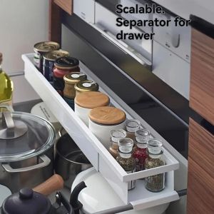 &Eacute;tag&egrave;re &agrave; &eacute;pices r&eacute;glable, s&eacute;parateur extensible pour tiroir, organiseur monocouche pour rangement sous armoire et &eacute;vier,essentiels de cuisine,Blanc