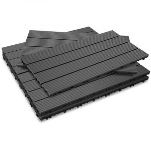 Wolketon Dalle de terrasse Dalles en bois composite WPC 60 x 30 cm Dalles clipsables jardin ext&eacute;rieur 18x anthracite