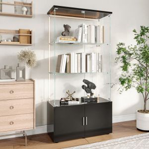 FOERPL-Vitrine en Verre avec LED，Armoire Vitrine pour Collection avec Base de Casier，vitrine Murale pour Collection Moderne avec 3 &Eacute;tag&egrave;res et 2