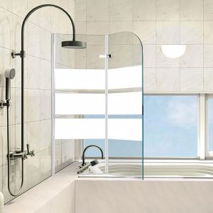 SWANEW Pare-baignoire pivotant à 180degré pivotant Paroi de douche sanitaire 6mm Nano Repliable glass 2 parties 100x140cm blanc