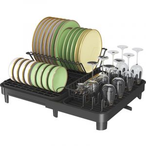 &Eacute;gouttoir &agrave; vaisselle peu encombrant avec pieds sur&eacute;lev&eacute;s, support &agrave; couverts amovible et bec rotatif, en acier au carbone pour assiettes, verres et