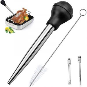 Poires &agrave; Sauce en Acier Inoxydable 304 et Caoutchouc, Poire &agrave; Jus Pipette Cuisine Aiguille d'Injection avec Brosse de Nettoyage pour Cuisson BBQ-Fei