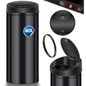 Automatique Sensor Poubelle Poubelle à déchets Corbeille à papier en inox 40 litres noir - Kesser