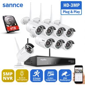 WiFi Kit de Vidéosurveillance 8 Canaux Caméra ip 3MP Wifi IP66 Enregistrement Audio étanche Système de Surveillance Sécurité Domicile Extérieur 8 ×