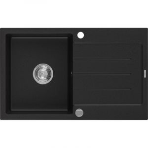 Mexen Bruno &eacute;vier en granit &agrave; 1 cuve avec &eacute;gouttoir 795 x 495 mm, Noir - 6513791010-77