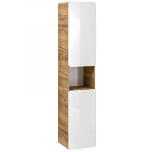 Meublorama - Colonne salle de bain erbano – Chêne clair et blanc brillant – 35x170 cm – 2 portes – à suspendre