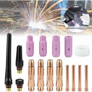 Kit de 16 Pcs Pince TIG Buse en C&eacute;ramique Casquette Torche de Soudure TIG Gaz Lentille Corps de Pince TIG Capuchons Arri&egrave;re TIG Accessoire Soudage