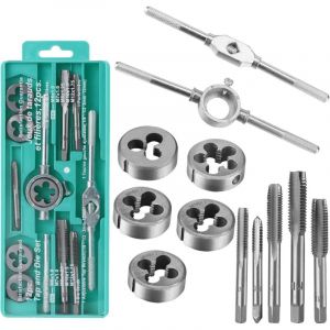Coffret Tarauds et Fili&egrave;res M&eacute;trique 12 Pi&egrave;ces M3-M12 en Acier Kit Tarauds &agrave; Goujure Fili&egrave;res de Filetage Extracteurs de Vis pour M&eacute;taux, R&eacute;paration