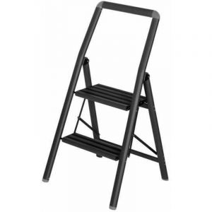 Wenko - Escabeau 2 marches, petit escabeau pliable, alu, noir