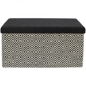 Altobuy - Banc Coffre Pliable Tressé Motif Géométrique Noir et Blanc