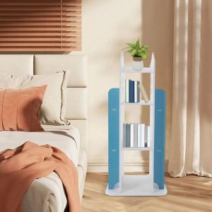 Biblioth&egrave;que bleue pivotante &agrave; 360&deg; avec 4 niveaux d'&eacute;tag&egrave;res pour enfants, coin lecture, Meuble de bureau/maison