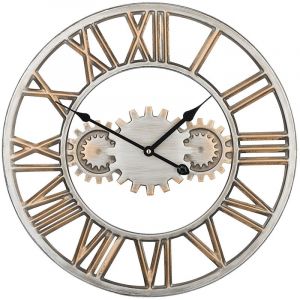 Beliani - Horloge au Style Traditionnel en Acier Argenté et Doré et Chiffre Romain Mécanique Apparente pour Intérieur Industriel et Moderne