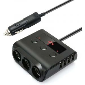 Alovez - Chargeur de Voiture 3 Prises Multiprise Allume Cigare 24V/12V usb Chargeur de Voiture Adaptateur Multiple Splitter Voltmètre Interrupteur 4