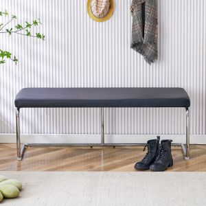 Banc en cuir avec structure chrom&eacute;e - 130 cm, banc moderne pour la salle &agrave; manger, l'entr&eacute;e et le salon, noir