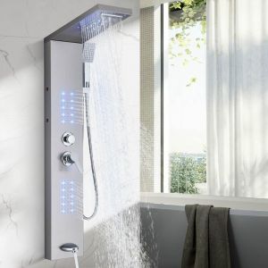 Colonne de douche, pommeau de douche cascade à effet de pluie à led, bec de baignoire à jets de massage à grande surface, colonne de tour de douche