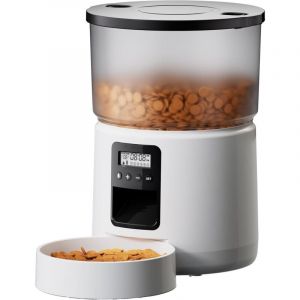 Distributeur Croquettes Chat Automatique, Distributeur Croquettes Chat avec Minuterie Programmable, 1-6 Repas par Jour, avec Appuyez sur Le Couvercle