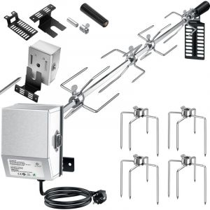 Set de brochettes en acier inoxydable 107cm pour le barbecue à gaz Weber Spirit avec 4X aiguilles à viande bbq pince à viande Poignée et moteur